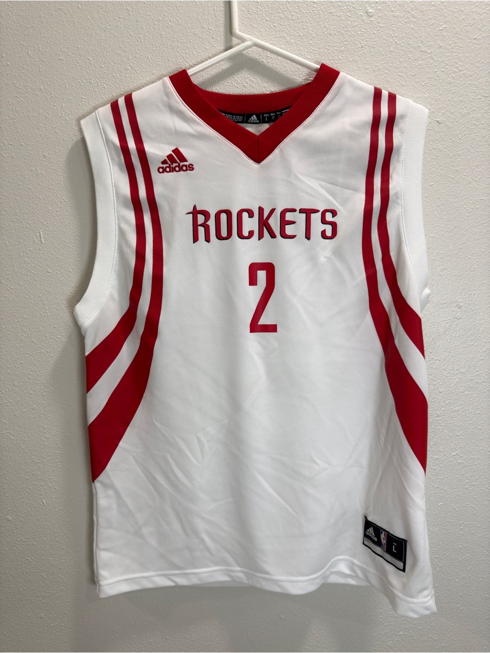 adidas Rockets White and Red Basketball Jersey